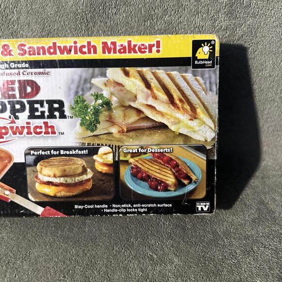 Red Copper Flipwich Stovetop Panini & Sandwich Maker New InBox Non Stick Ceramic - Picture 2 of 6